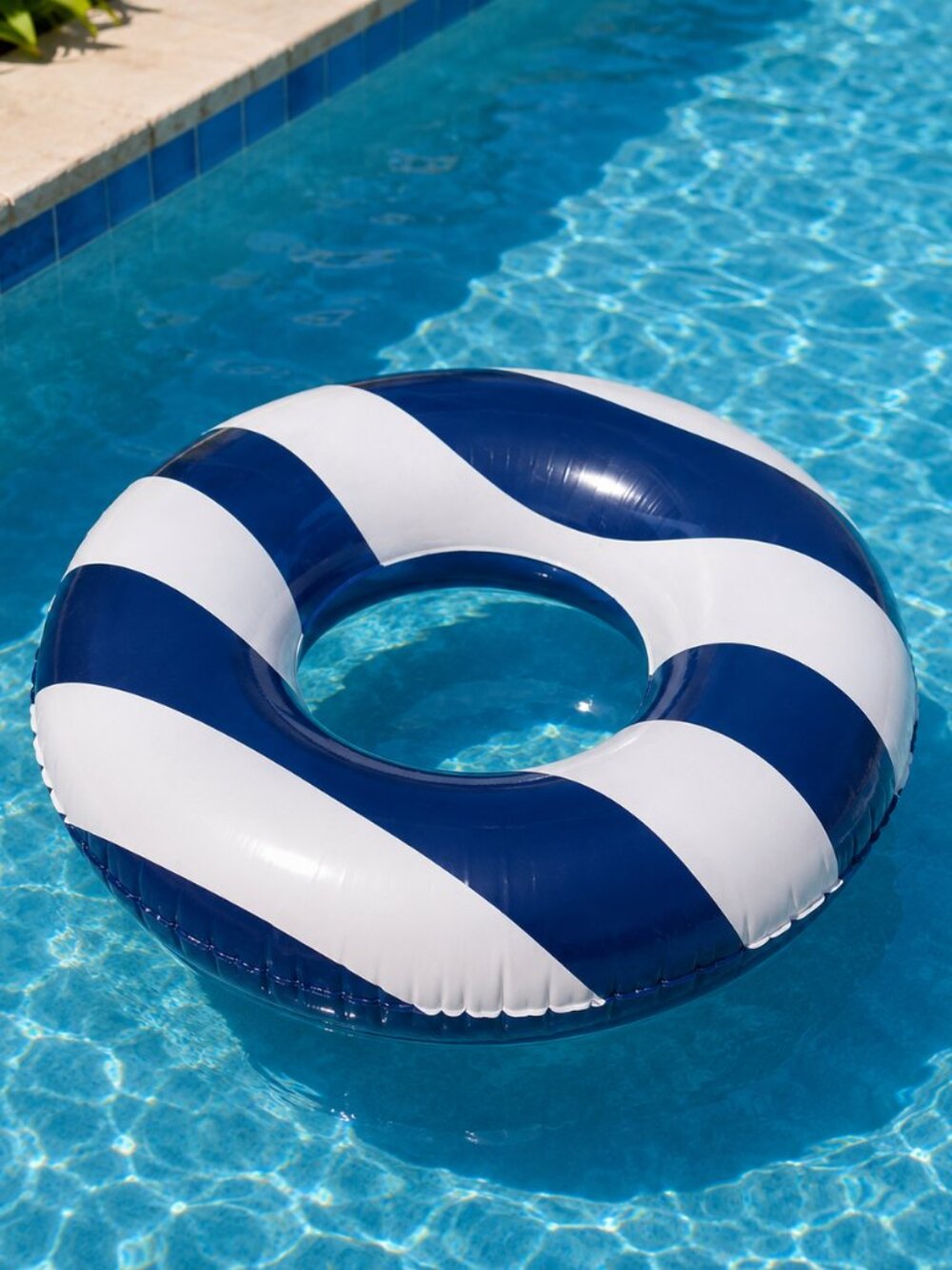 Sun Squad Blue White Striped Inflatable Swim Tube Float 31" NWT